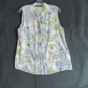 KARL LAGERFELD PARIS Top Women XL Chiffon Floral Mock Tie Neck Blouse Rich Girl